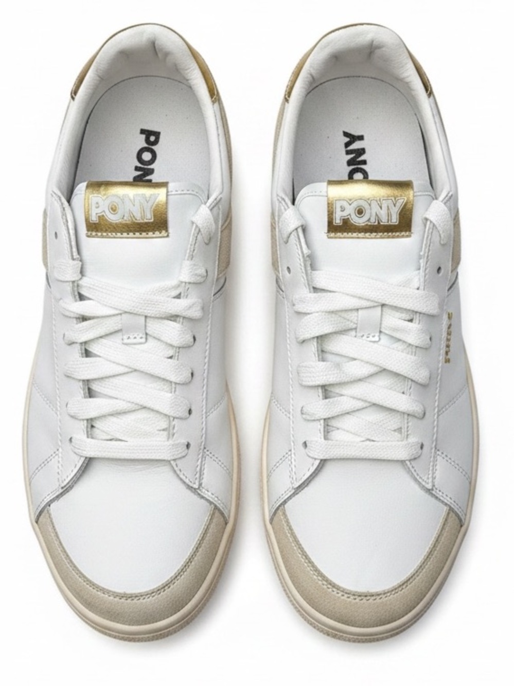PONY Genuine Leather Sneakers White Oatmeal Gold Men's Size 8.5 Like new